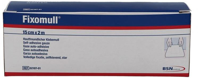 FASCIA AUTOADESIVA IPOALLERGENICA FISSAGGIO SU AMPIA SUPERFICIE FIXOMULL. SUPPORTO IN GARZA DI VISCOSA COLORE BIANCO MASSA IN POLICARBONATO SENZA RESINE E GOMME NATURALI. 15X1000CM - Farmadillo