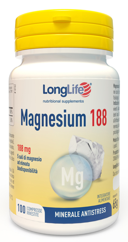 LONGLIFE MAGNESIUM 188 100 COMPRESSE RIVESTITE DA 6,5 G - Farmadillo