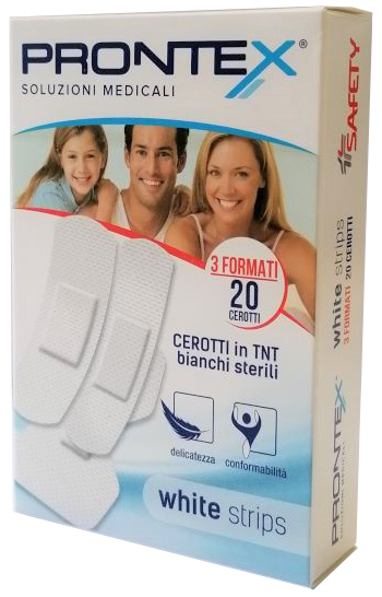 CEROTTO PRONTEX WHITE STRIPS IN TESSUTO NON TESSUTO BIANCO STERILE 3 FORMATI 20 PEZZI - Farmadillo