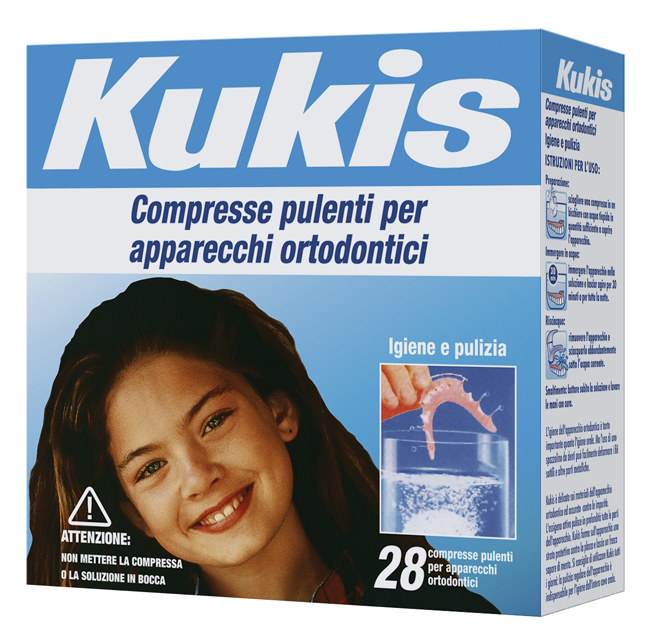 KUKIS CLEANSER 28 COMPRESSE PER PULIZIA APPARECCHI ORTODONTICI - Farmadillo