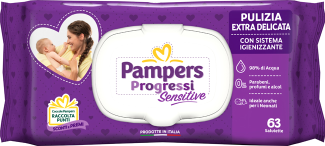 PAMPERS PROGRESSI SALVIETTE SENSITIVE ALOE RICARICA 63 PEZZI - Farmadillo