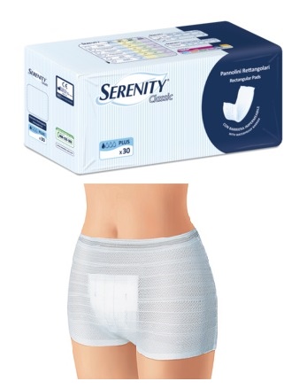 PANNOLONE PER INCONTINENZA FORMATO RETTANGOLARE CON BARRIERA SERENITY 30 PEZZI - Farmadillo