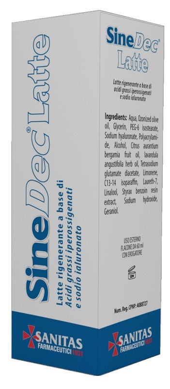 EMULSIONE PROFUMATA CONTENENTE OLIO OSSIGENATO PER PREVENZIONE E MEDICAZIONE DELLE ULCERE DA DECUBITO DI GRADO I SU PELLE INTEGRA SINEDEC LATTE 60ML - Farmadillo