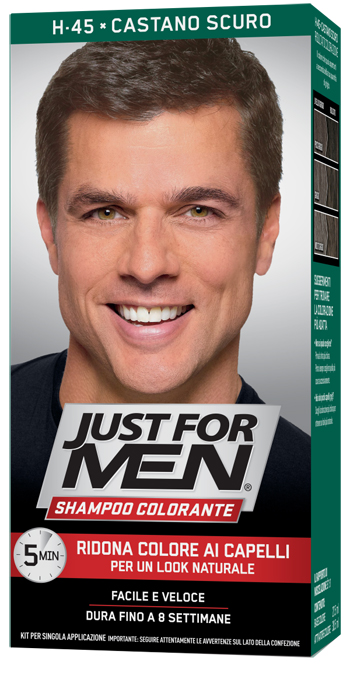 JUST FOR MEN SHAMPOO COLORANTE H45 CASTANO SCURO ATTIVATORE CHIARO 38,5 ML + BASE COLORE 27,5 ML - Farmadillo