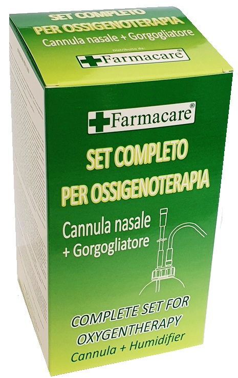 SET PER OSSIGENOTERAPIA CON SOSTEGNO A OCCHIALE MUNITO DI TUBO DI COLLEGAMENTO FLESSIBILE ANTIOTTURAMENTO ED UN GORGOGLIATORE PER UMIDUFUCAZIONE - Farmadillo