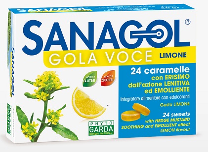 SANAGOL GOLA VOCE SENZA ZUCCHERO LIMONE 24 CARAMELLE - Farmadillo