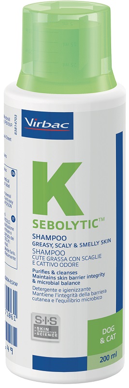 SEBOLYTIC SHAMPOO CUTE GRASSA CON SCAGLIE E CATTIVO ODORE CANE E GATTO 200 ML - Farmadillo