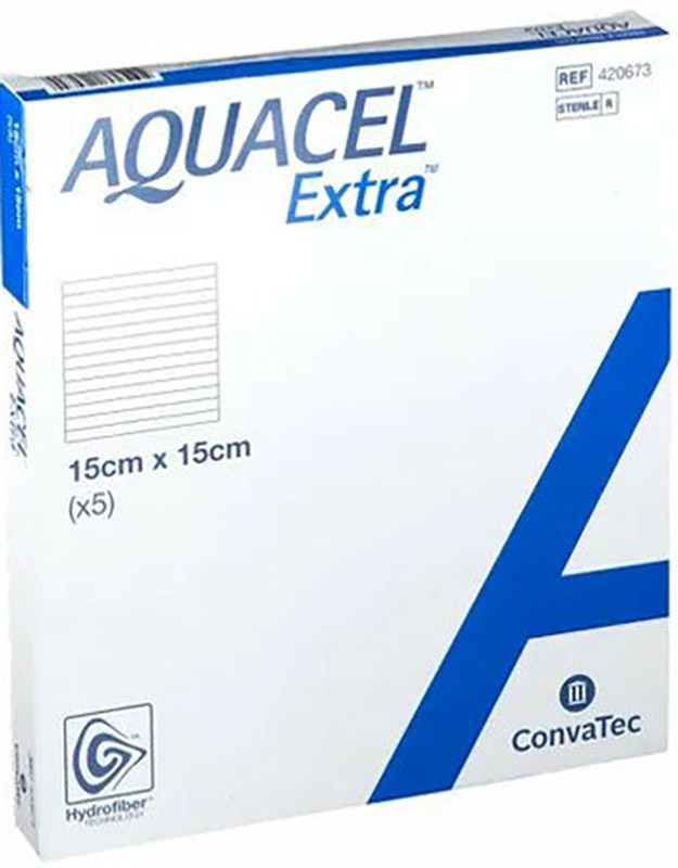 MEDICAZIONE IN HYDROFIBER E IONI ARGENTO INTESSUTA IN LYOCELL AQUACEL AG EXTRA DRS 15X15CM 5 PEZZI - Farmadillo