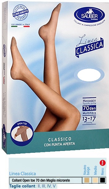 SAUBER COLLANT OPEN TOE MAGLIA MICRORETE 70 DEN COLORE MEDIO TAGLIA 2 LINEA CLASSICA - Farmadillo