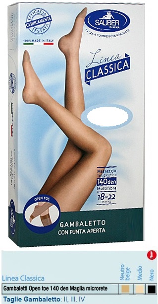 SAUBER GAMBALETTO OPEN TOE MAGLIA MICRORETE 140 DEN COLORE NEUTRO BEIGE TAGLIA 3 LINEA CLASSICA - Farmadillo
