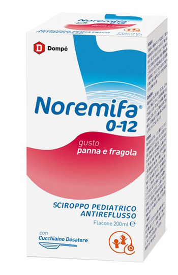 SCIROPPO PEDIATRICO ANTIREFLUSSO NOREMIFA 0-12 FLACONE 200 ML GUSTO PANNA E FRAGOLA - Farmadillo