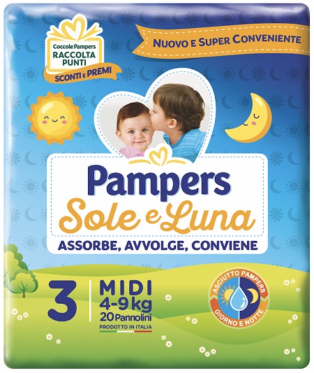 PANNOLINO PER BAMBINO PAMPERS SOLE & LUNA MIDI 20 PEZZI - Farmadillo