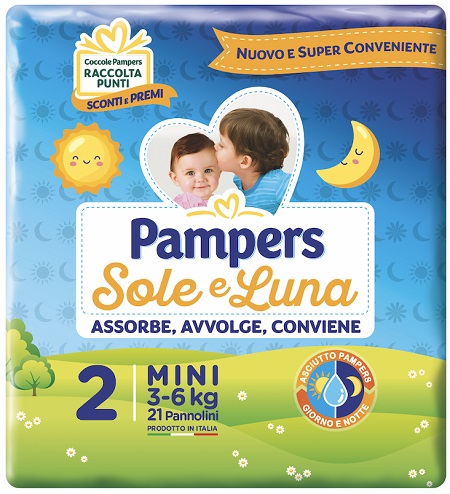 PANNOLINO PER BAMBINO PAMPERS SOLE & LUNA FLASH MINI 21 PEZZI - Farmadillo