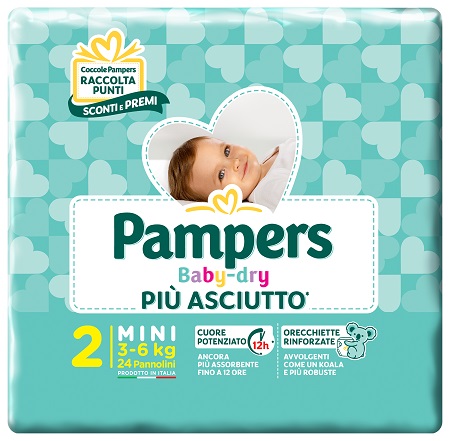 PANNOLINI PER BAMBINI PAMPERS BABY DRY DOWNCOUNT NO FLASH MINI 24 PEZZI BUONO SCONTO - Farmadillo
