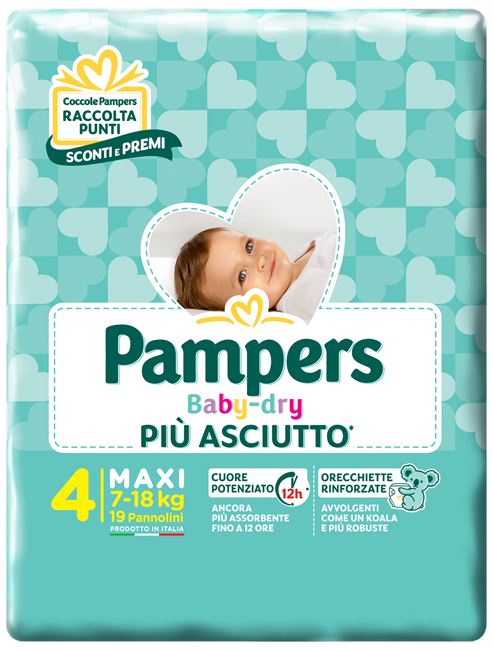 PANNOLINI PER BAMBINI PAMPERS BABY DRY DOWNCOUNT NO FLASH MAXI 19 PEZZI - Farmadillo