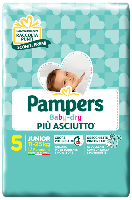 PANNOLINI PER BAMBINI PAMPERS BABY DRY DOWNCOUNT NO FLASH JUNIOR 17 PEZZI - Farmadillo