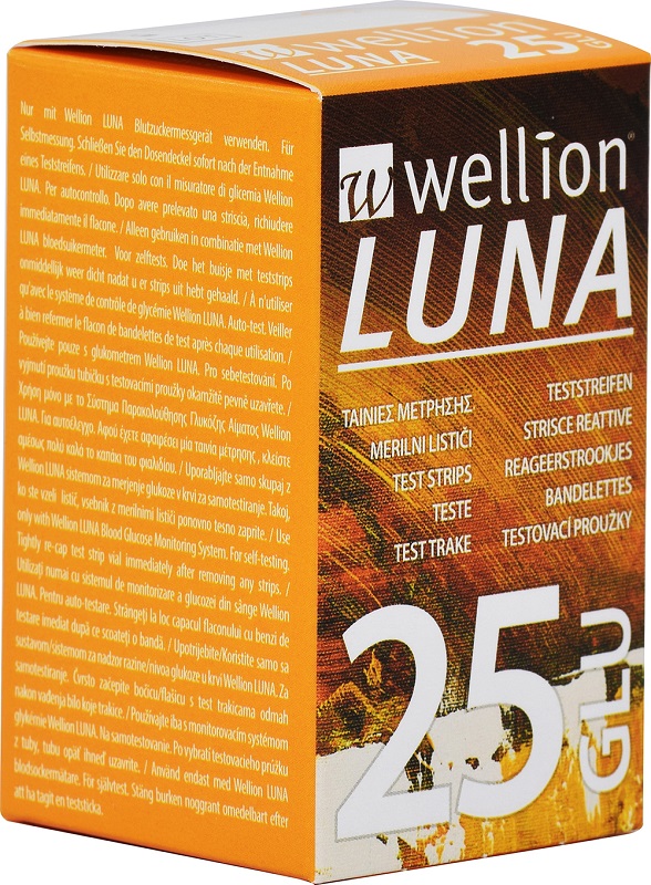 WELLION LUNA 25 STRIPS STRISCE PER MISURAZIONE GLICEMIA - Farmadillo