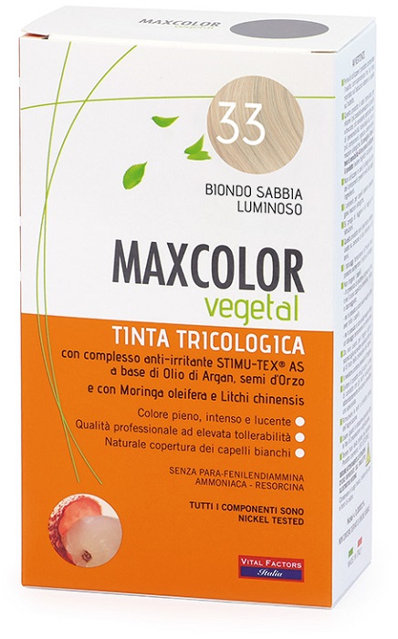MAXCOLOR VEGETAL TINTA TRICOLOGICA 33 BIONDO SABBIA LUMINOSO 140 ML - Farmadillo