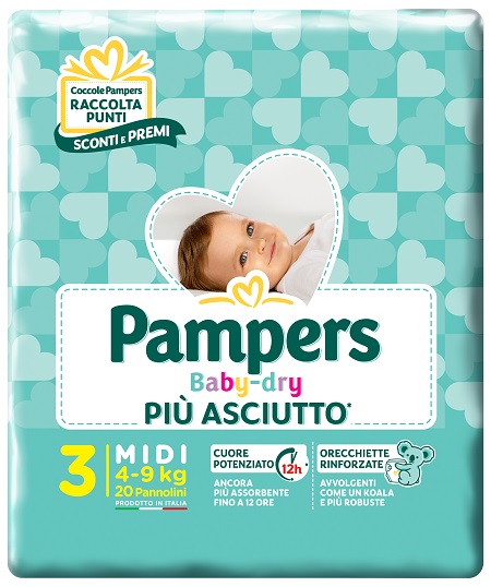 PAMPERS BABY DRY DOWNCOUNT MIDI 20 PEZZI - Farmadillo