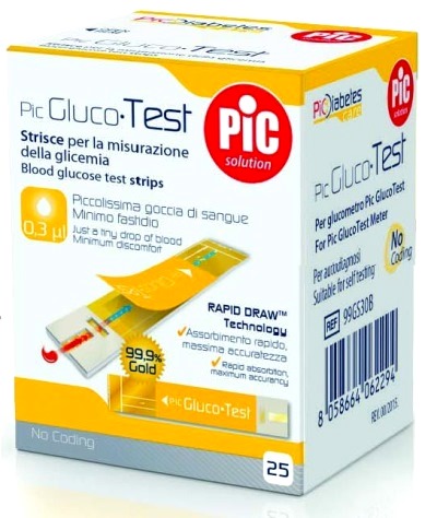 STRISCE MISURAZIONE GLICEMIA PIC GLUCOTEST 25 PEZZI - Farmadillo