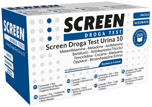 SCREEN DROGA TEST 10 DROGHE TEST ANTIDROGA CON CONTENITORE URINA - Farmadillo