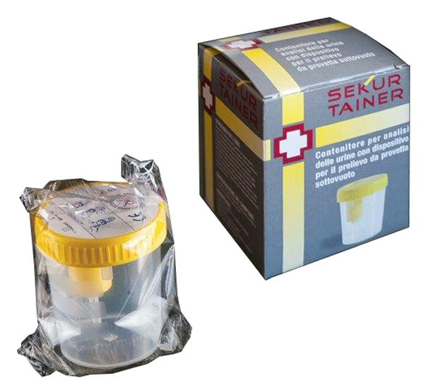 CONTENITORE PER URINA SEKUR TRAINER CON TAPPO A VITE E SONDA PER PRELIEVO DA PROVETTA SOTTOVUOTO 120ML - Farmadillo