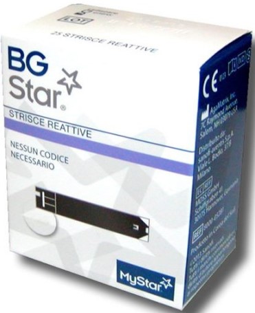 STRISCE REATTIVE MISURAZIONE GLICEMIA BGSTAR MYSTAR 25 PEZZI - Farmadillo
