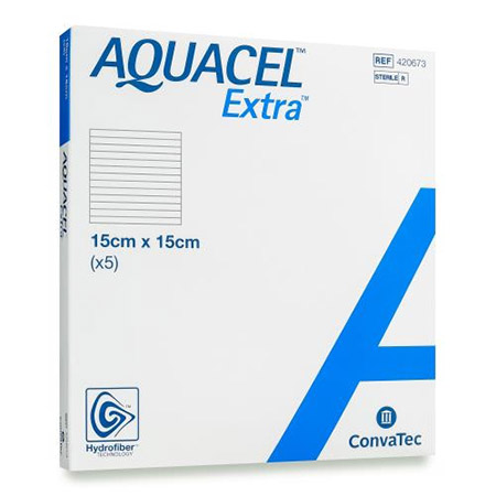 MEDICAZIONE IN TECNOLOGIA HYDROFIBER IN CARBOSSIMETILCELLULOSA SODICA E CELLULOSA RIGENERATA AQUACEL EXTRA 15X15 CM 5 PEZZI - Farmadillo