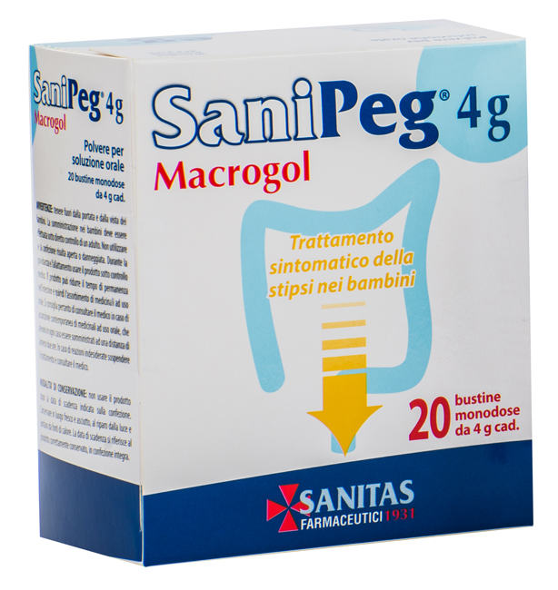 SANIPEG MACROGOL POLVERE PER SOLUZIONE ORALE 20 BUSTINE DA 4 G - Farmadillo