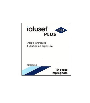 GARZA IALUSET PLUS IMPREGNATA DI CREMA DI ACIDO IALURONICO 0,05%, DI SULFADIAZINA ARGENTICA 1%, MACROGOL, GLICEROLO E ACQUA 10 X 10 CM 10 PEZZI - Farmadillo