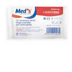 GARZA COMPRESSA IDROFILA MEDS FARMATEXA 12/8 10X10CM 25 PEZZI - Farmadillo