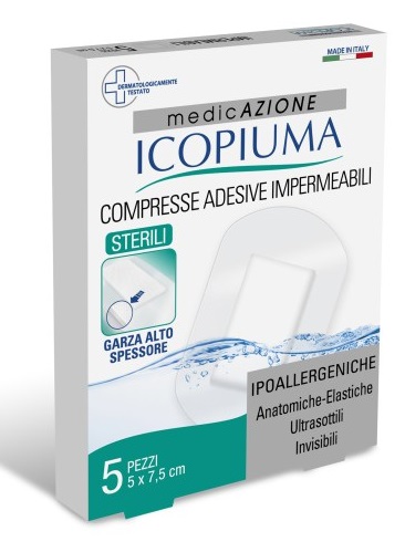 ICOPIUMA GARZA COMPRESSA MEDICATA POSTOPERATORIA 5X7,5 CM 5 PEZZI - Farmadillo