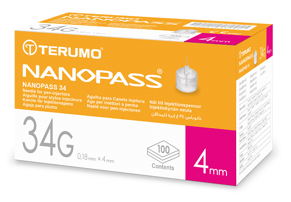 AGO PER PENNA DA INSULINA NANOPASS 34 GAUGE LUNGHEZZA 4 MM 100 PEZZI - Farmadillo