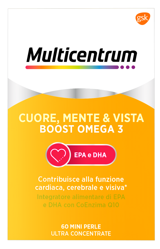 MULTICENTRUM CUORE MENTE E VISTA BOOST OMEGA 3 60 MINI PERLE - Farmadillo