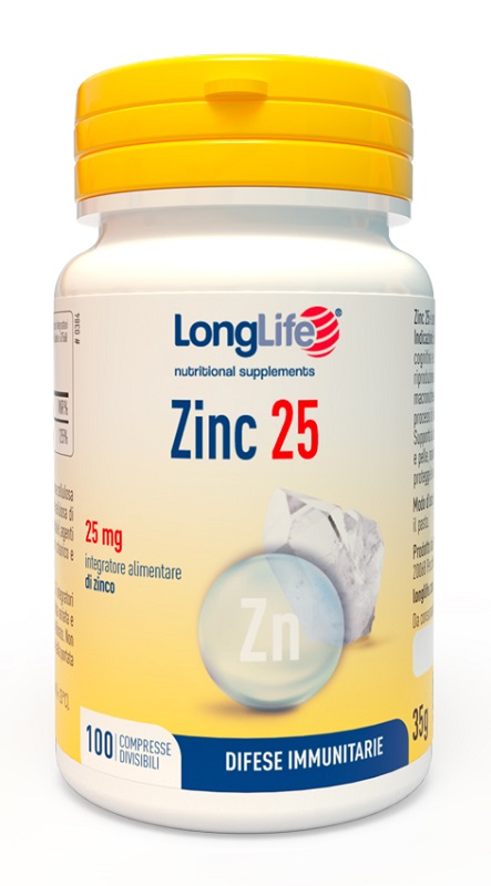 LONGLIFE ZINC 25 MG 100 COMPRESSE DIVISIBILI - Farmadillo