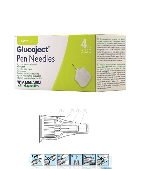 AGO PER PENNA DA INSULINA GLUCOJECT LUNGHEZZA 4 MM GAUGE 32 100 PEZZI - Farmadillo