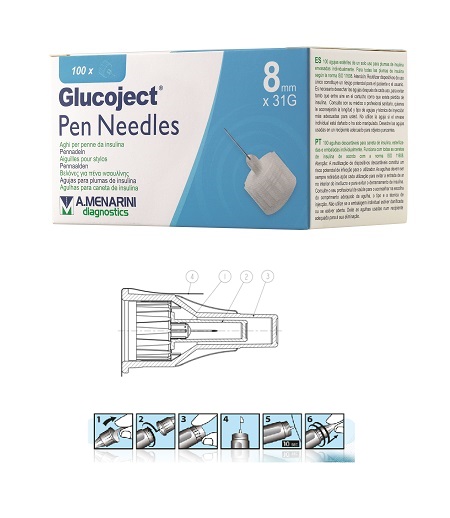 AGO PER PENNA DA INSULINA GLUCOJECT LUNGHEZZA 8 MM GAUGE 31 100 PEZZI - Farmadillo
