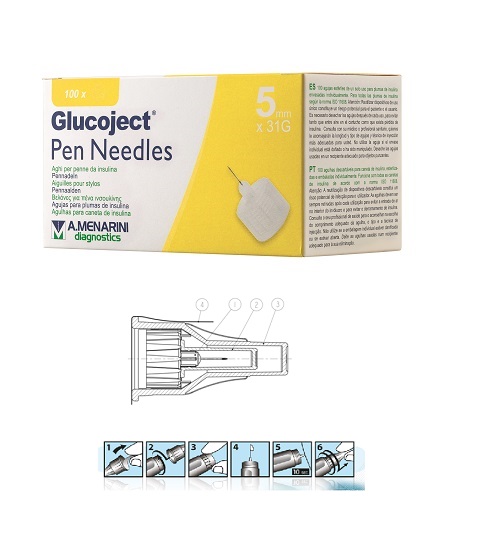 AGO PER PENNA DA INSULINA GLUCOJECT LUNGHEZZA 5 MM GAUGE 31 100 PEZZI - Farmadillo