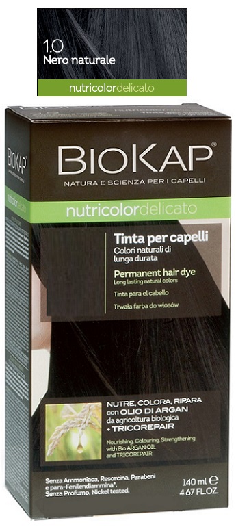BIOKAP NUTRICOLOR DELICATO 1,0 NERO NATURALE TINTA TUBO + FLACONE - Farmadillo