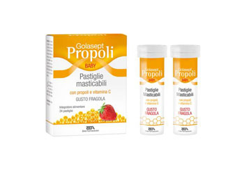 GOLASEPT PROPOLI BABY 24 COMPRESSE MASTICABILI FRAGOLA - Farmadillo