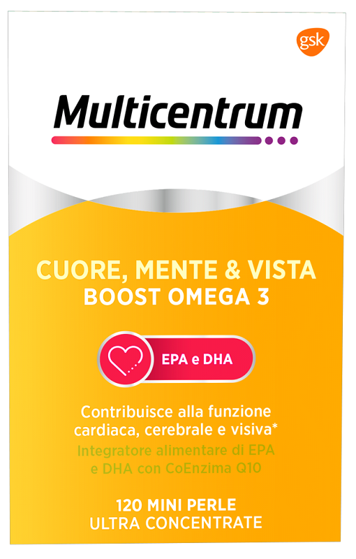 MULTICENTRUM CUORE MENTE E VISTA BOOST OMEGA 3 120 MINI PERLE - Farmadillo