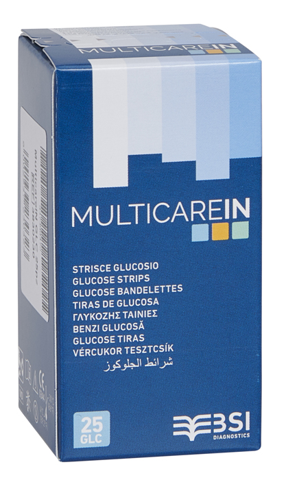 STRISCE MISURAZIONE GLICEMIA MULTICARE IN GLUCOSIO ELETTRODO 25 PEZZI - Farmadillo