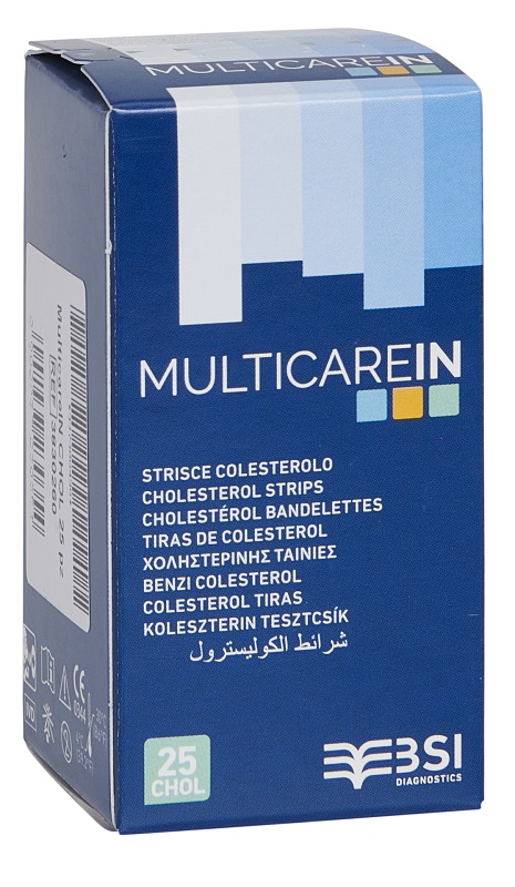 TEST COLESTEROLEMIA MULTICARE IN COLESTEROLO IN STRISCE CON ASPIRAZIONE CAPILLARE 25 PEZZI - Farmadillo