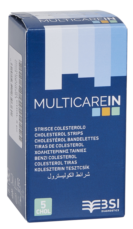 TEST COLESTEROLEMIA MULTICARE IN COLESTEROLO IN STRISCE CON ASPIRAZIONE CAPILLARE 5 PEZZI - Farmadillo