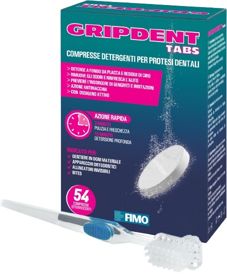 GRIPDENT TABS 54 COMPRESSE + SPAZZOLINO PULITORE - Farmadillo
