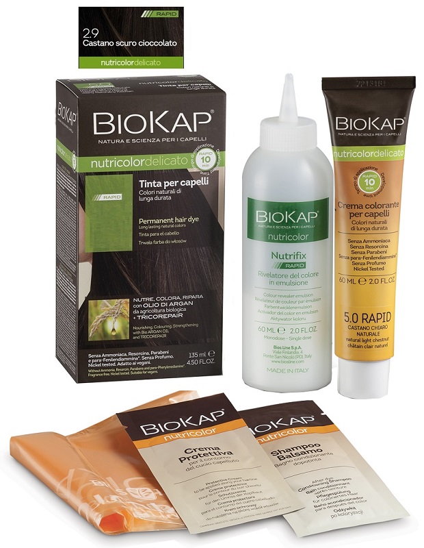 BIOS LINE  BIOKAP NUTRICOLOR DELICATO RAPID TINTA 2,9 CASTANO SCURO CIOCCOLATO 135 ML - Farmadillo