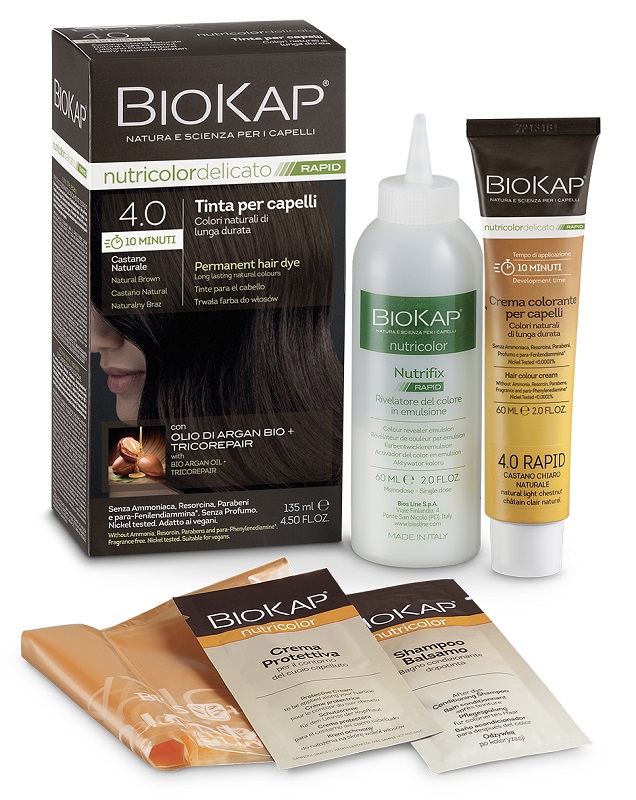 BIOS LINE  BIOKAP NUTRICOLOR DELICATO RAPID TINTA 4,00 CASTANO NATURALE 135 ML - Farmadillo