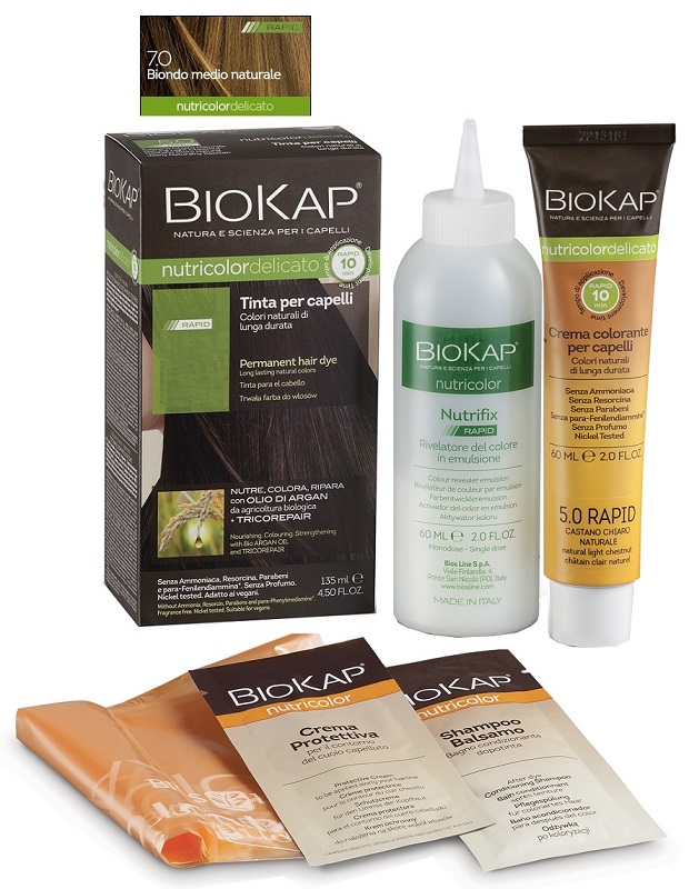 BIOS LINE  BIOKAP NUTRICOLOR DELICATO RAPID TINTA 7,0 BIONDO MEDIO NATURALE 135 ML - Farmadillo