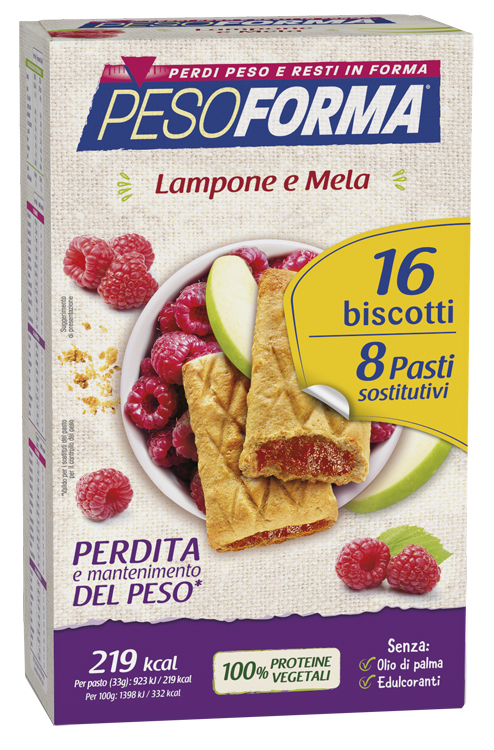 PESOFORMA BISCOTTI LAMPONE E MELA 16 BISCOTTI X 33G 8 PASTI SOSTITUTIVI - Farmadillo