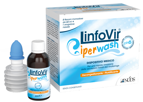 LINFOVIR IPERWASH SOLUZIONE SALINA IPERTONICA TAMPONATA 8 FLACONI DA 60 ML + 1 EROGATORE NASALE - Farmadillo